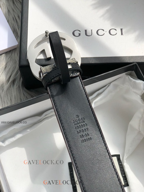 Gucci Leather Belt PVC Brown & Blue Monogram Steel Buckle